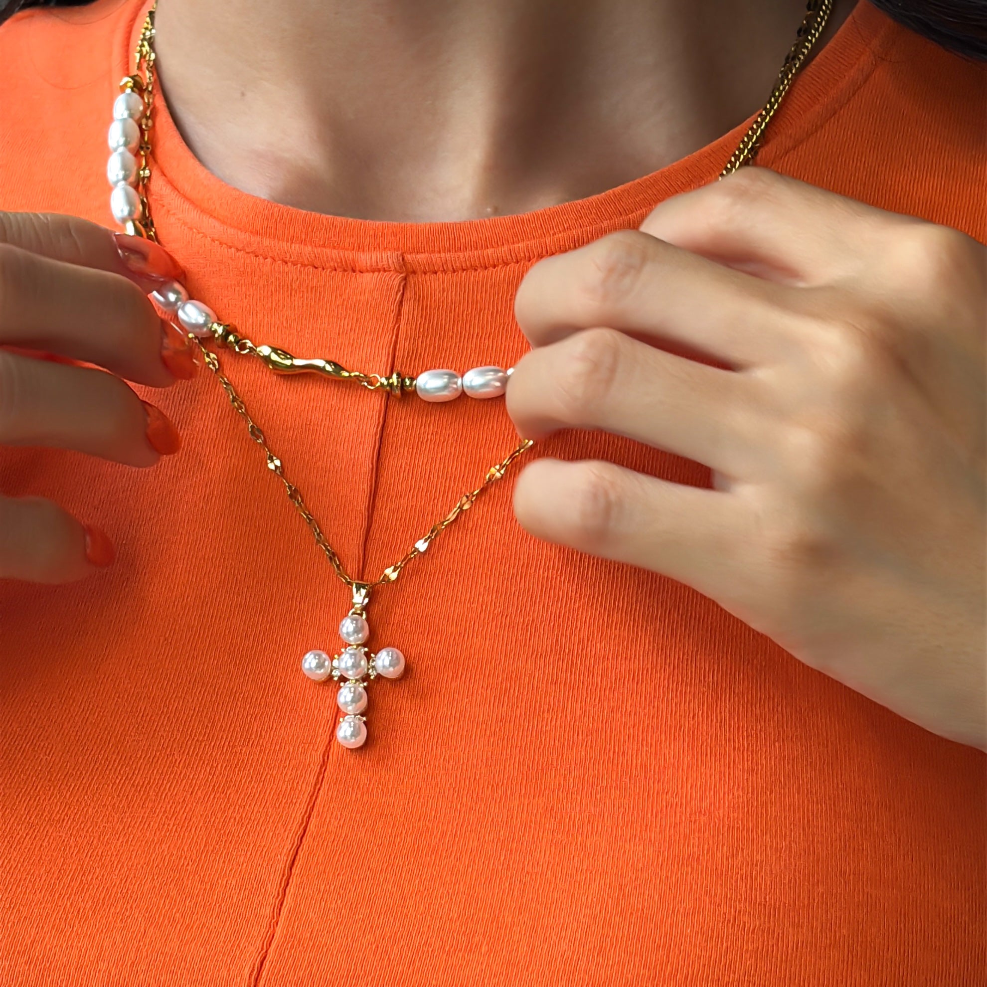 PEARL CROSS NECKLACE