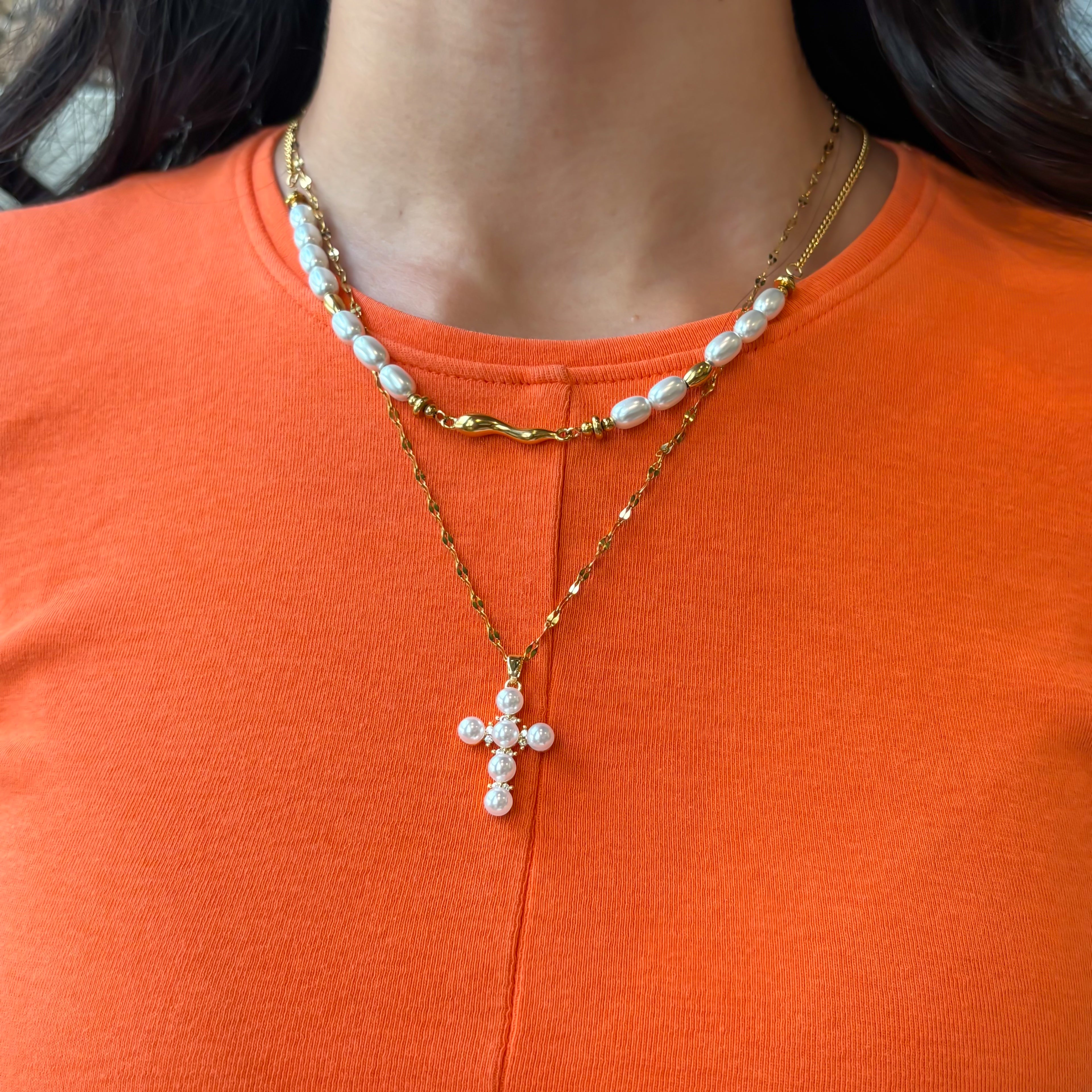 PEARL CROSS NECKLACE