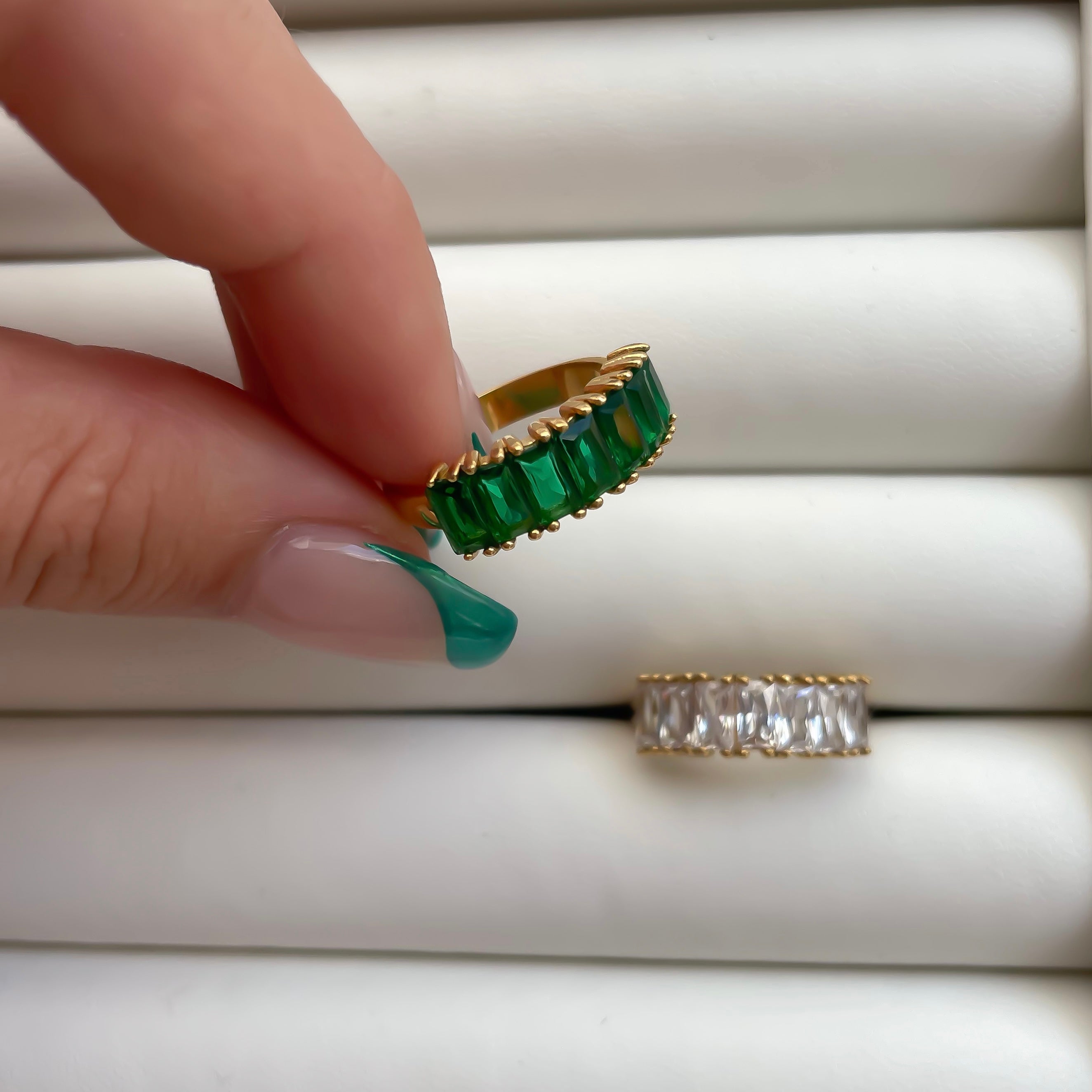 EMERALD CUT PAVE RING